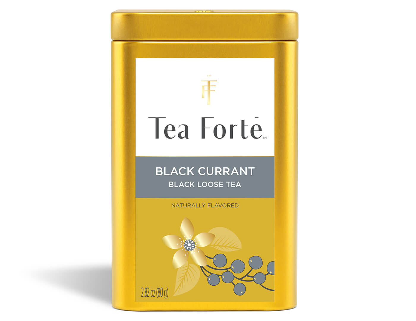 Black Currant tea in a Loose Leaf Tea Canister, front
