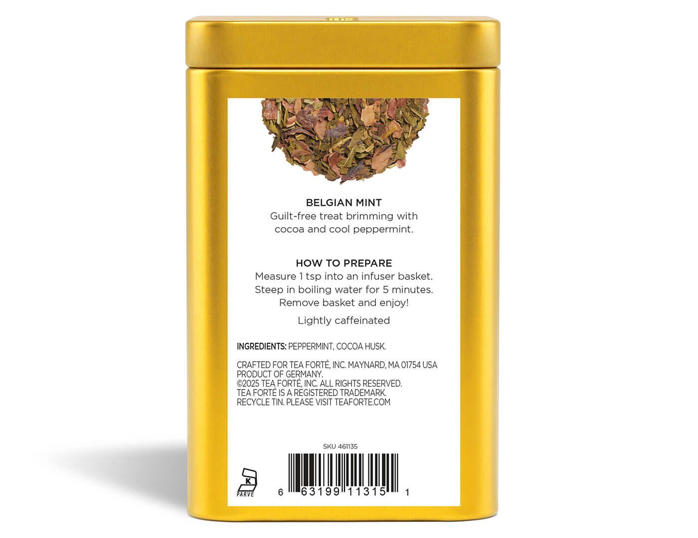 Belgian Mint Loose Leaf Tea Canister - back view