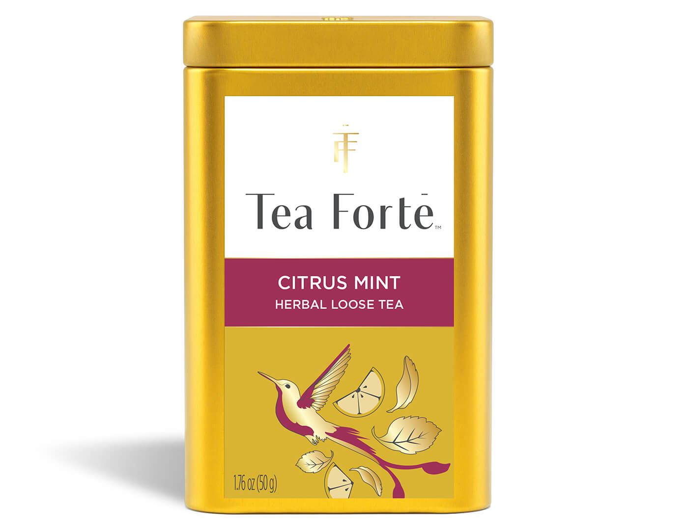 Citrus Mint tea in a canister of loose tea - front view
