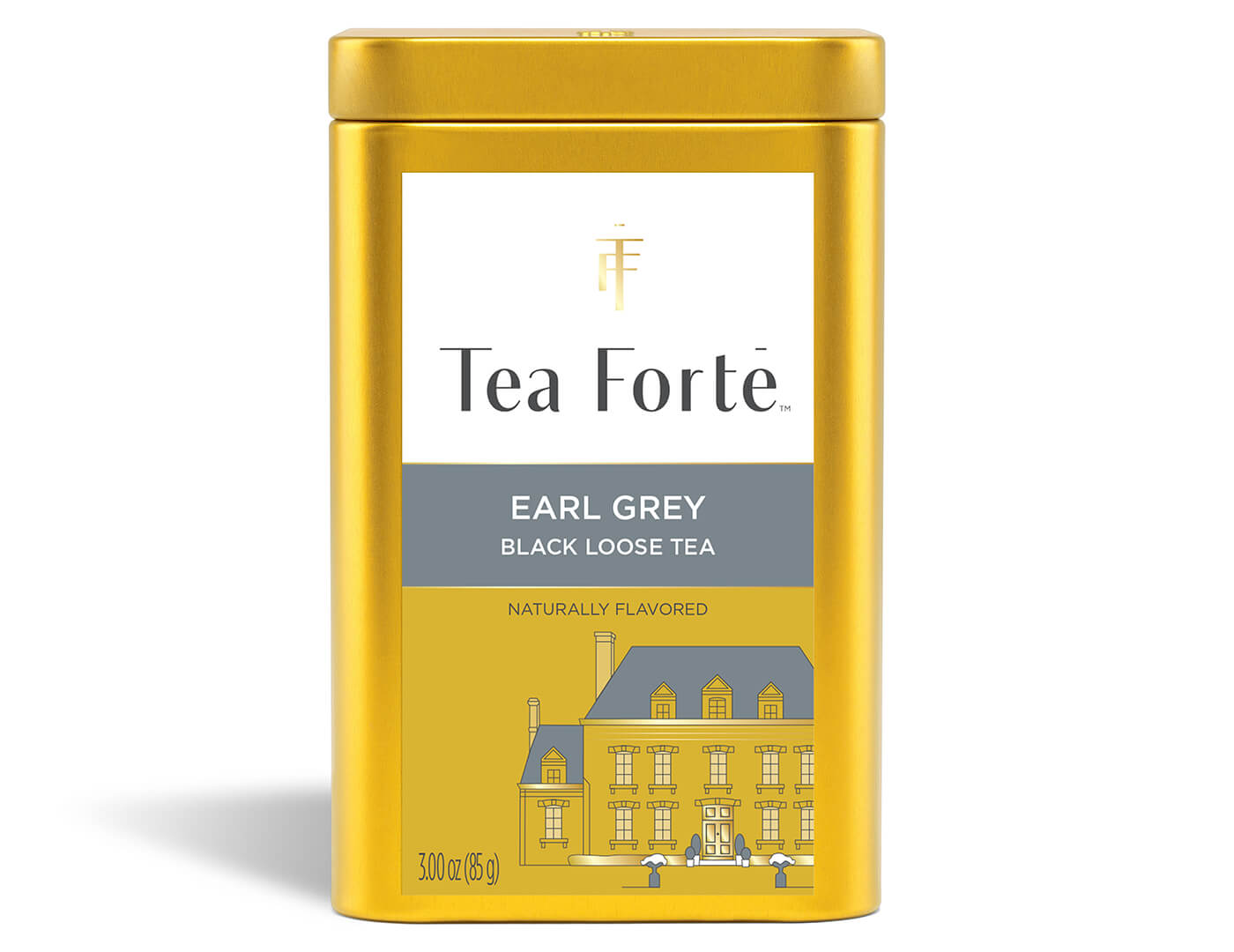 Earl Grey tea in a canister of loose tea - front view