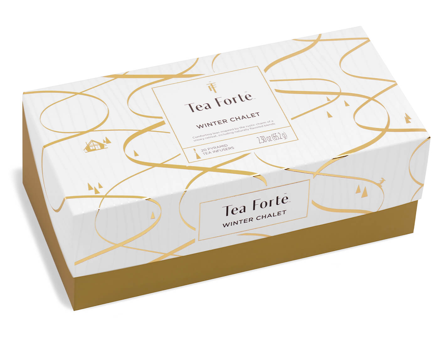 Winter Chalet Presentation Box of 20 pyramid infusers, lid closed.